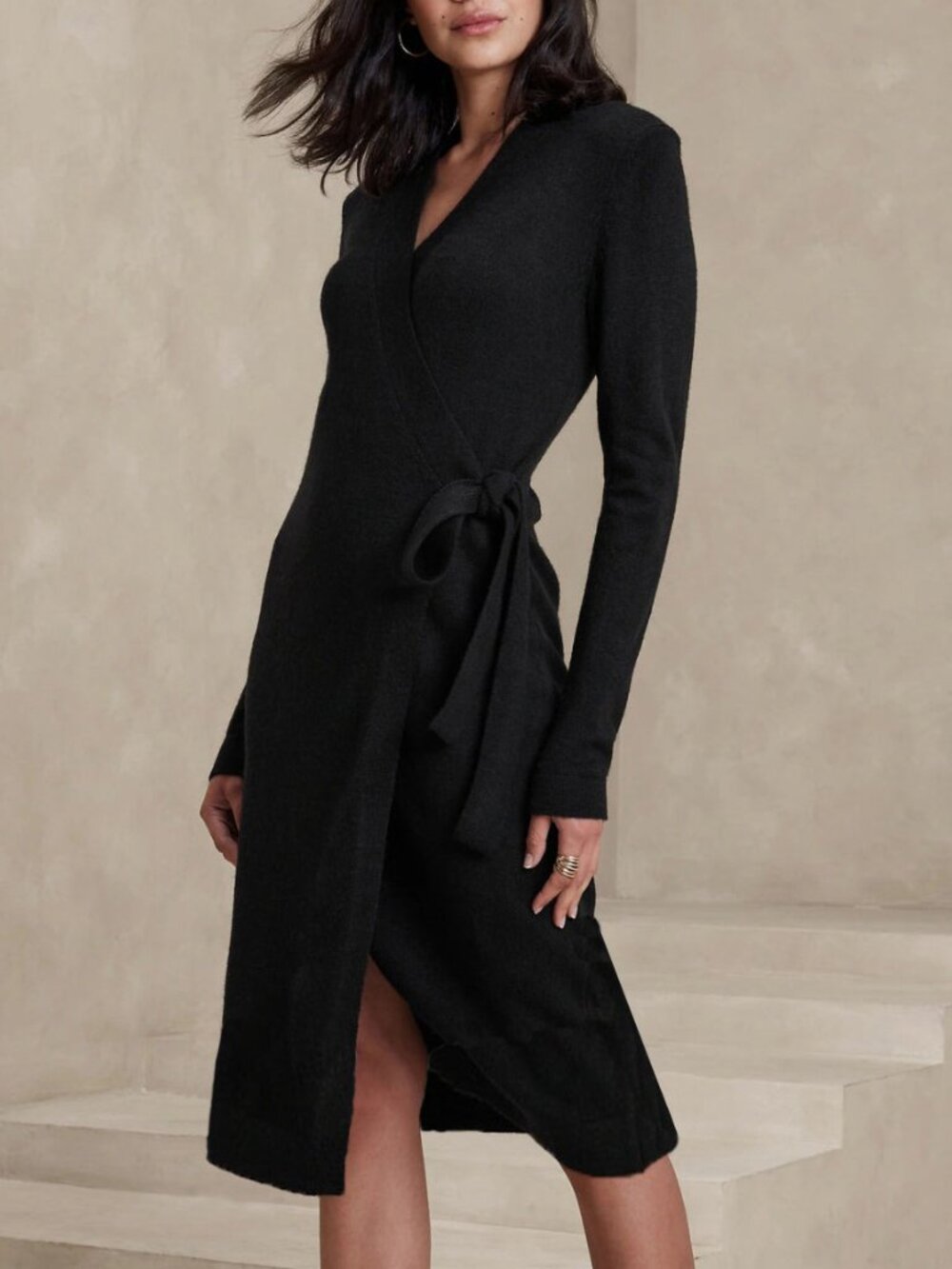 New Banana Republic Wrap Midi Sweater Dress Black XS